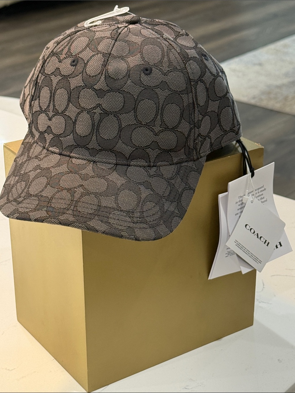 Coach Signature Jacquard Baseball Cap - Brownish Black/Gray Unisex NWT